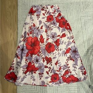 Mango Silk Red and Purple Floral Midi Skirt